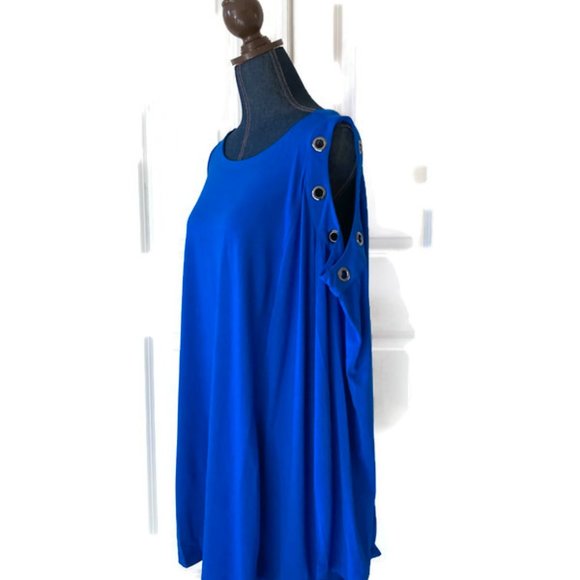 belle by kim gravel NWOT cold shoulder top with grommets cobalt blue 3X NWOT - Picture 5 of 12